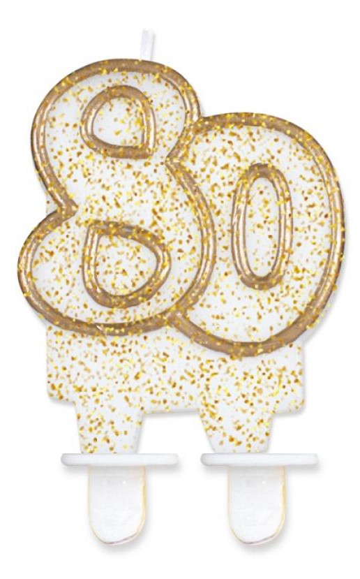 Colour Gold Gold Glitter 80th Birthday Candle Numeral Candle Javoli