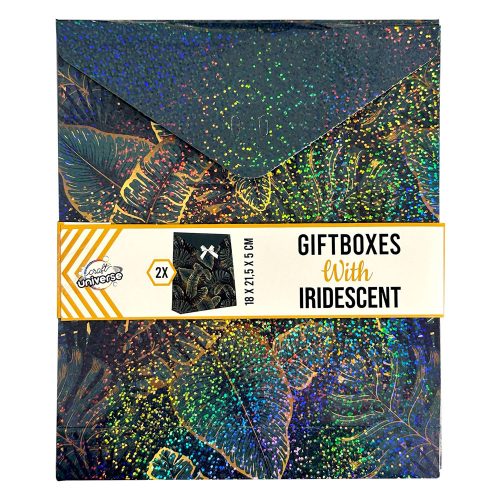 Colour Iridescent Green leaf patterned gift box set of 2