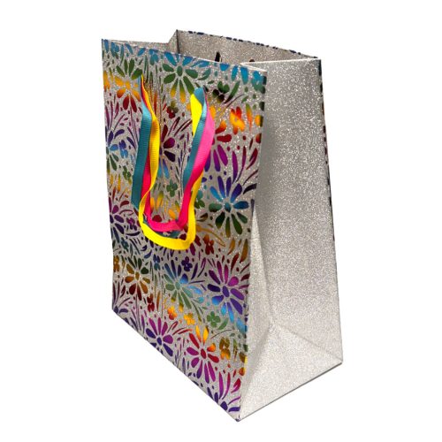 Colour Flowers glitter paper gift bag 18x10x23 cm