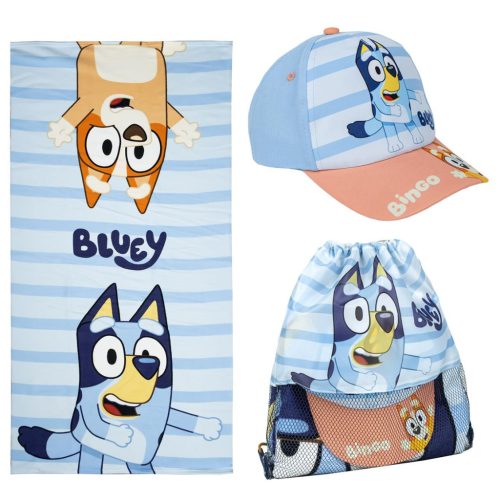 Bluey towel, gym bag, baseball cap set