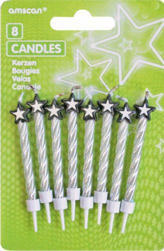 Colour Silver Silver Spiral Star Cake Candle, Set of 8