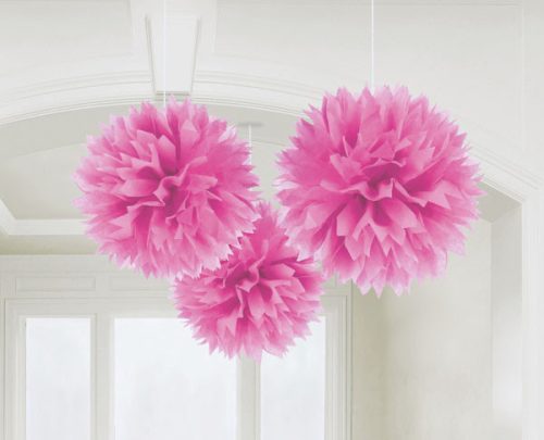 Colour Bright Pink Pink hanging pom pom decoration 3 pcs