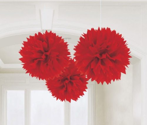 Colour Apple Red Red Hanging Pom Pom Decoration 3-pack