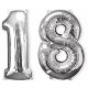 Number Number Foil Balloon 18, Silver 66 cm