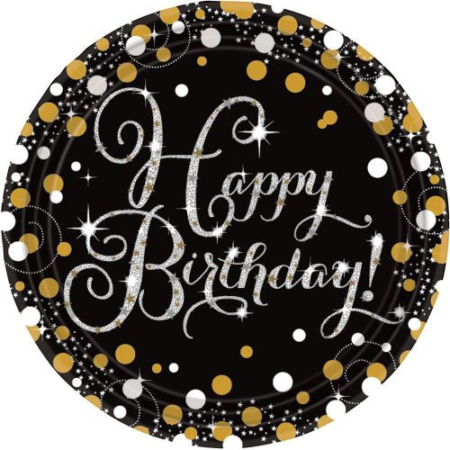 Happy Birthday Gold Happy Birthday Paper Plate, 8 pcs, 23 cm