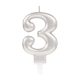 Number Silver, Silver numerical candle, birthday candle number 3