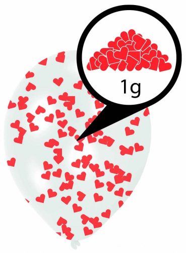 Love Hearts Heart Confetti Filled Balloon, 6 pcs 11 inch (27.5 cm)