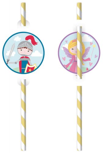 Knights Middle Ages Princess & Knight paper straw, set of 8