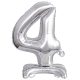 Number Silver, Silver mini number 4 foil balloon with base 38 cm