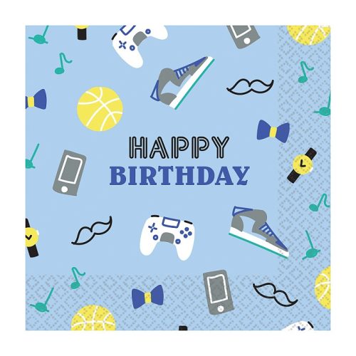 Happy Birthday Blue Happy Birthday napkin set, 16 pieces 33x33 cm