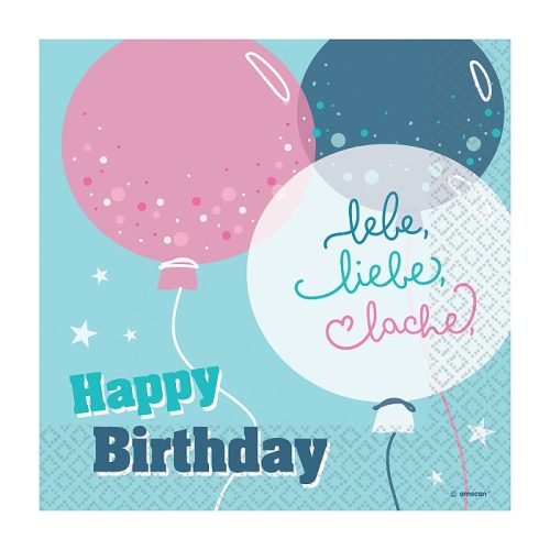 Happy Birthday Lebe, Liebe, Lache Happy Birthday napkins 16-pack 33x33 cm