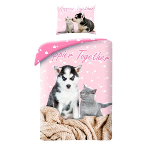 Animals Happier Together Cat and Dog Bedding Set 140×200cm, 70×90 cm