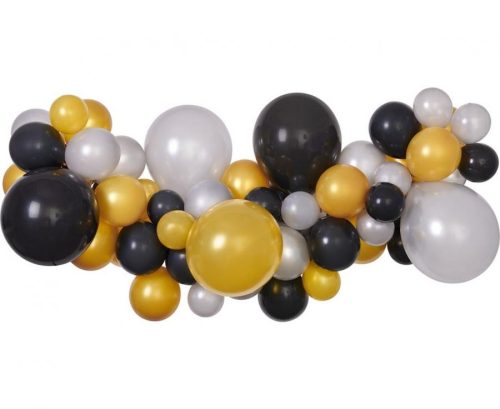 Silver-Gold-Black, Ezüst-Arany-Fekete balloons girland 65 Pieces set