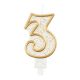 Number Gold Gold Glitter Number 3 Candle, Cake Candle