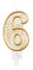 Number Gold Gold glitter number 6 candle, cake candle