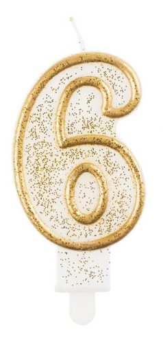 Number Gold Gold glitter number 6 candle, cake candle