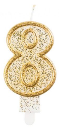 Number Gold Gold Glitter 8 Number Candle, Cake Candle