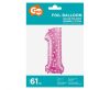 Number Pink with Hearts, Pink Number 1 Foil Balloon, 61 cm