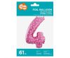 Number Pink with Hearts, Pink Number 4 Foil Balloon 61 cm