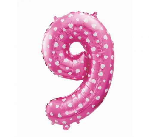 Number Pink with Hearts, Pink Number 9 Foil Balloon 61 cm