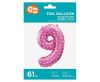 Number Pink with Hearts, Pink Number 9 Foil Balloon 61 cm