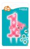 Number Pink Teddy First Birthday Glitter Candle