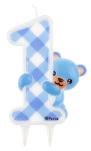 Number Blue Teddy First birthday cake candle