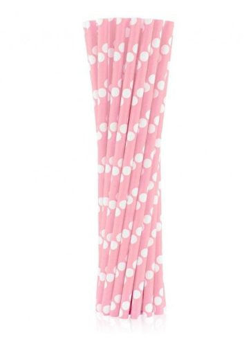 Colour Light Pink Polka Dots Pink Paper Straw Set of 24