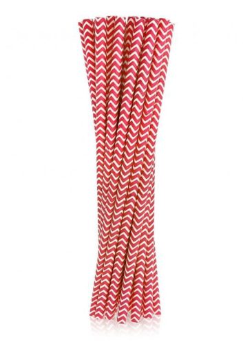 Colour Red Chevron Red paper straw set of 24