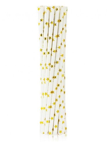 Colour Gold Stars Gold Paper Straw - Pack of 12