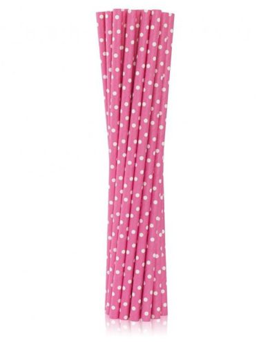 Colour Pink Dots Pink Paper Straw 12 pcs