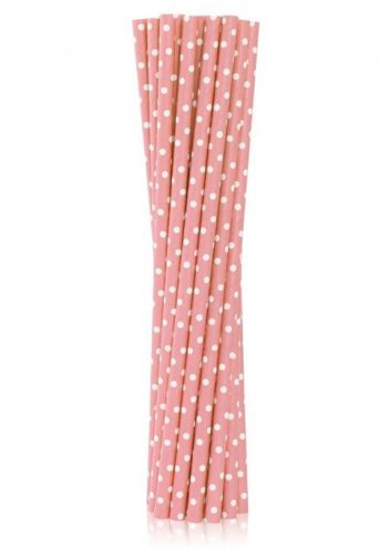 Colour Light Pink Dots Pink Paper Straw Set of 12