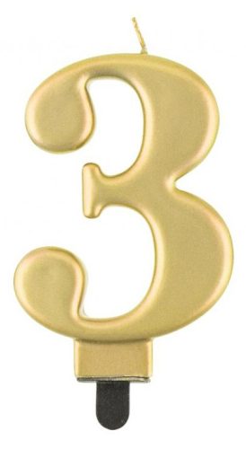 Number Metallic Gold number 3 candle, cake candle