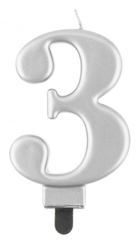 Number Metallic Silver number 3 candle, cake candle