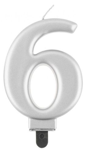 Number Metallic Silver number 6 birthday candle