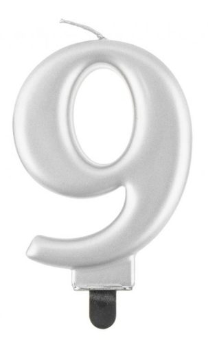 Number Metallic Silver number 9 candle, cake candle