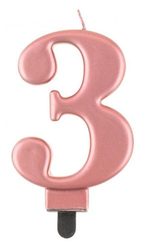 Number Metallic Rose Gold Number 3 Candle, Cake Candle