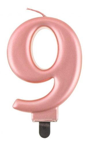 Number Metallic Rose Gold Number 9 Candle, Cake Candle