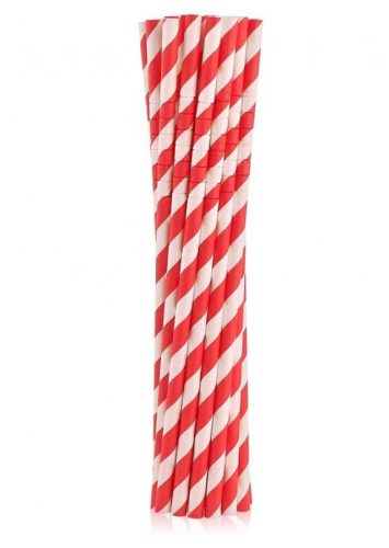 Colour Red Stripes Red Flexible Paper Straw Pack of 12