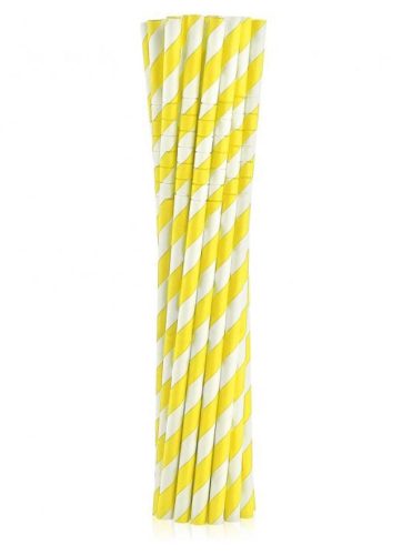 Colour Yellow Stripes Yellow Flexible Paper Straws 12 pcs