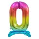 Number Rainbow Colorful number 0 foil balloon with base 74 cm