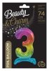 Number Rainbow Colorful Number 3 Foil Balloon with Base 74 cm