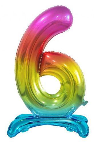 Number Rainbow Colorful number 6 foil balloon with base 74 cm