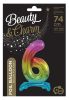 Number Rainbow Colorful number 6 foil balloon with base 74 cm