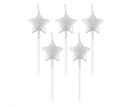 Star Metallic Silver Silver Birthday Candle Set of 5 pcs