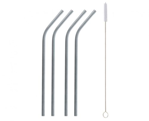 Colour Silver Silver metal straw set of 4 pieces + brush