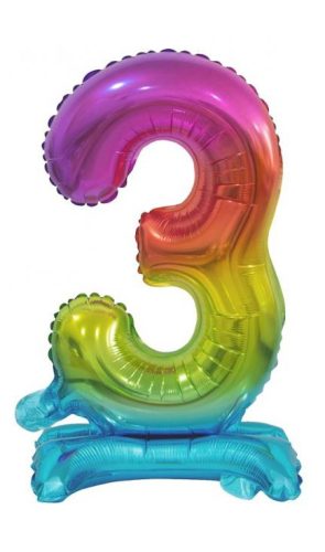 Number Rainbow Colorful mini number 3 foil balloon with base 38 cm