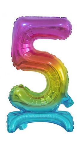 Number Rainbow Colorful mini number 5 foil balloon with base 38 cm