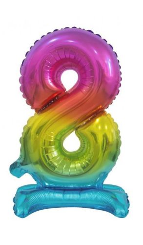 Number Rainbow Colored mini number 8 foil balloon with stand 38 cm