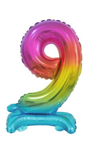 Number Rainbow Colorful mini number 9 foil balloon with base 38 cm